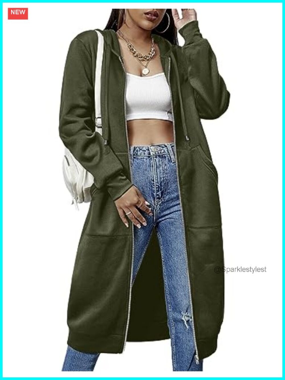 Women Knee Length Fleece Zip Up Hoodie Tunic Sweatshirt Long Jacket